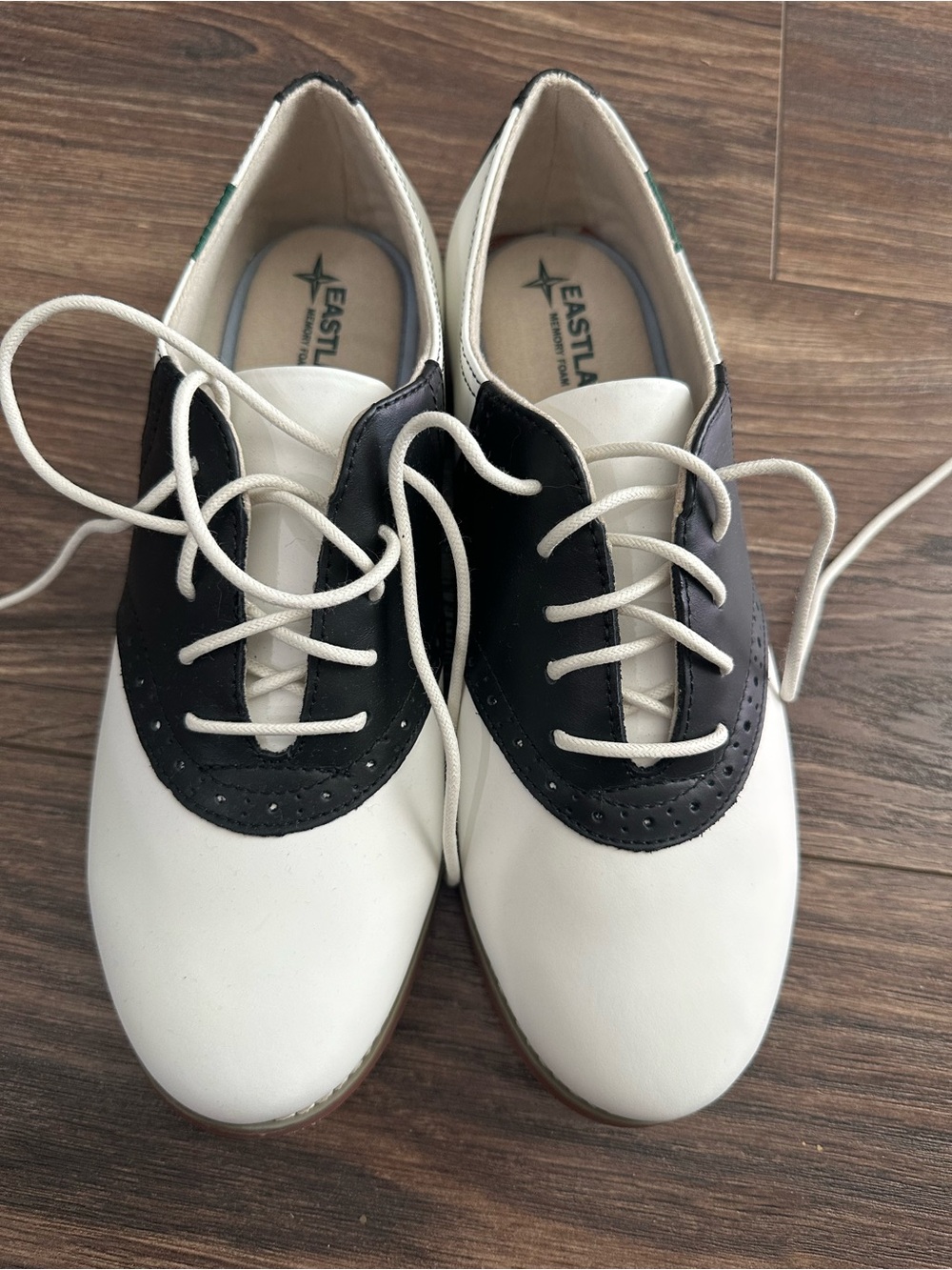Eastland Two-Tone White and Black Saddle Oxfords